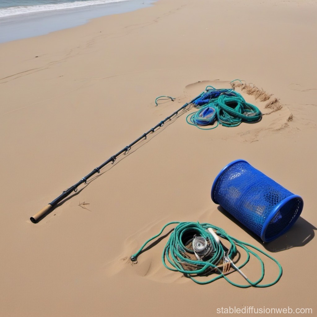 Fishing Gear on Sandy Beach by the Shore