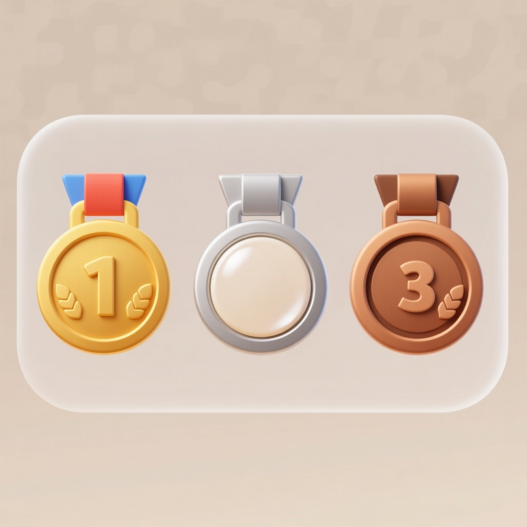 Flat UI Style Gold, Silver, and Bronze Medals