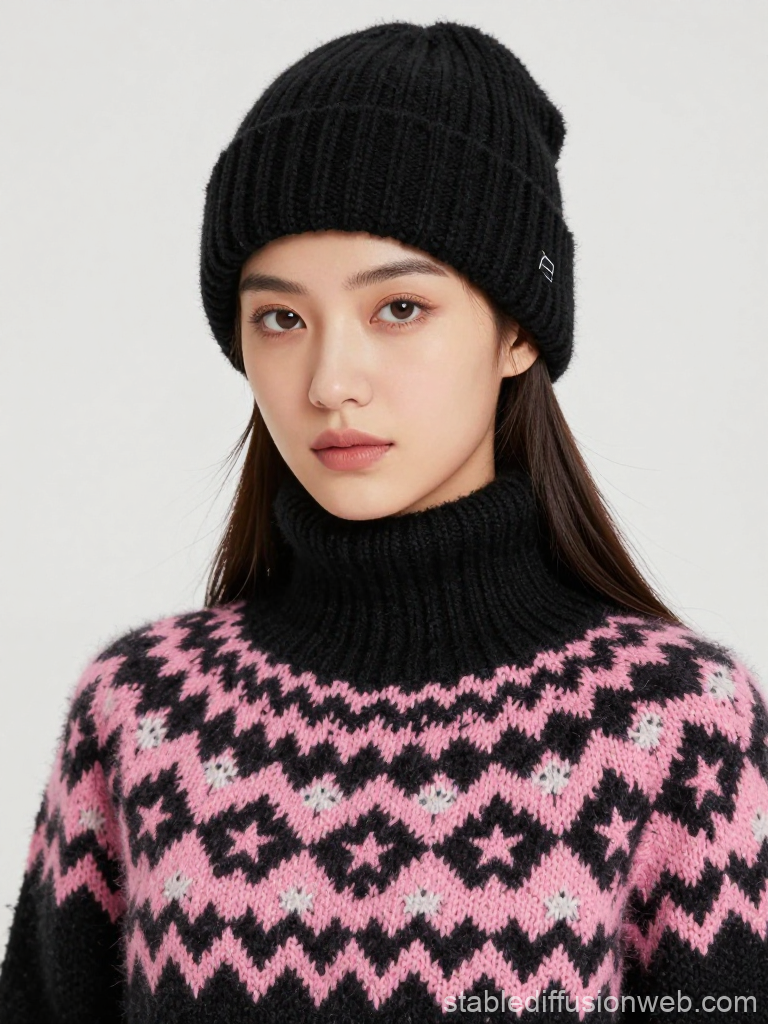 Flawless Woman in Cozy Winter Knitwear