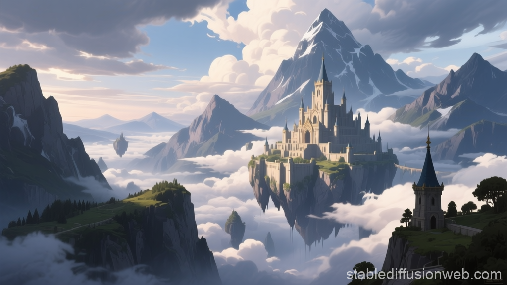 Floating Castle in a Mystical Mountain Landscape