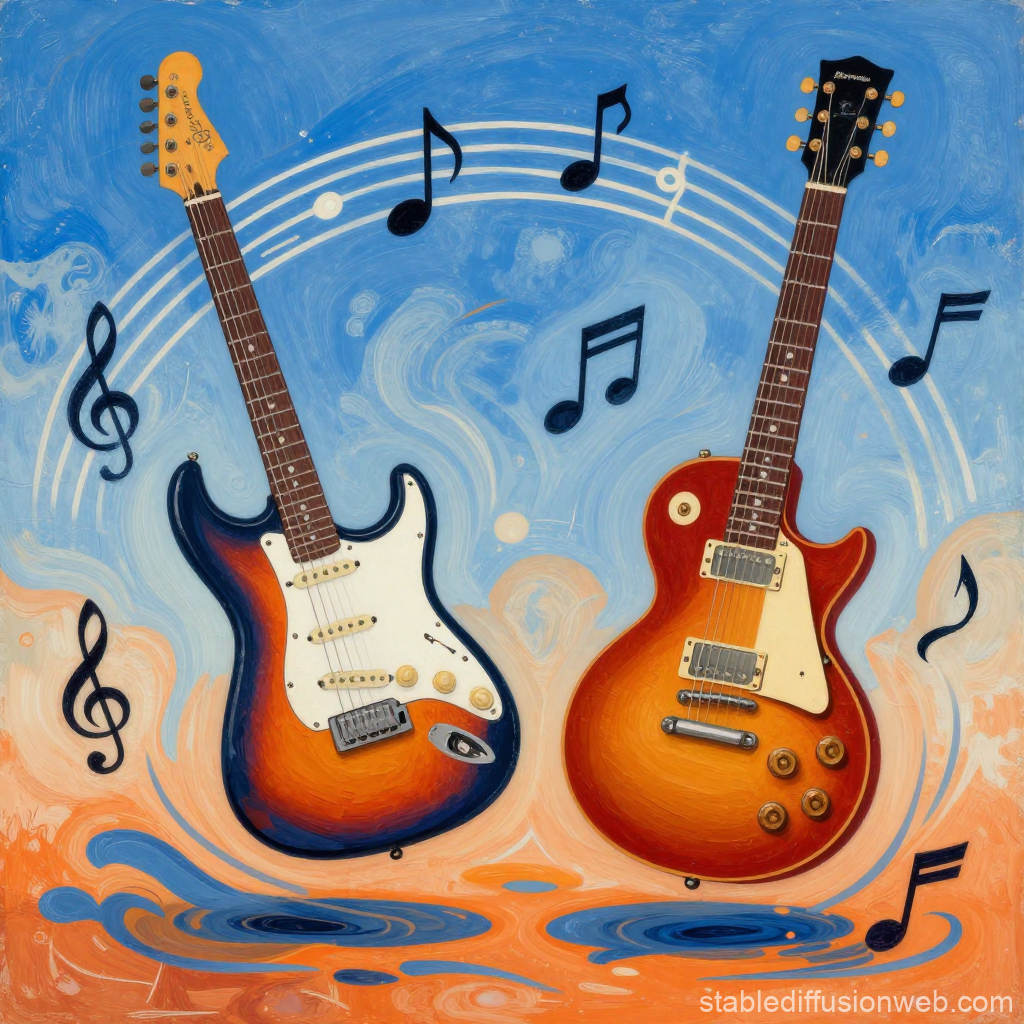 Floating Electric Guitars with Musical Notes