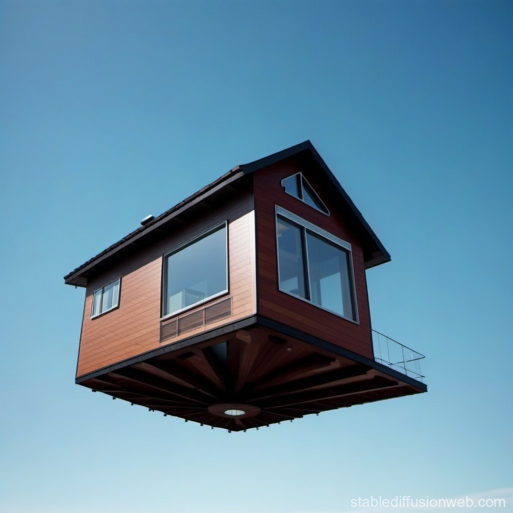 Floating Modern House Against Clear Blue Sky