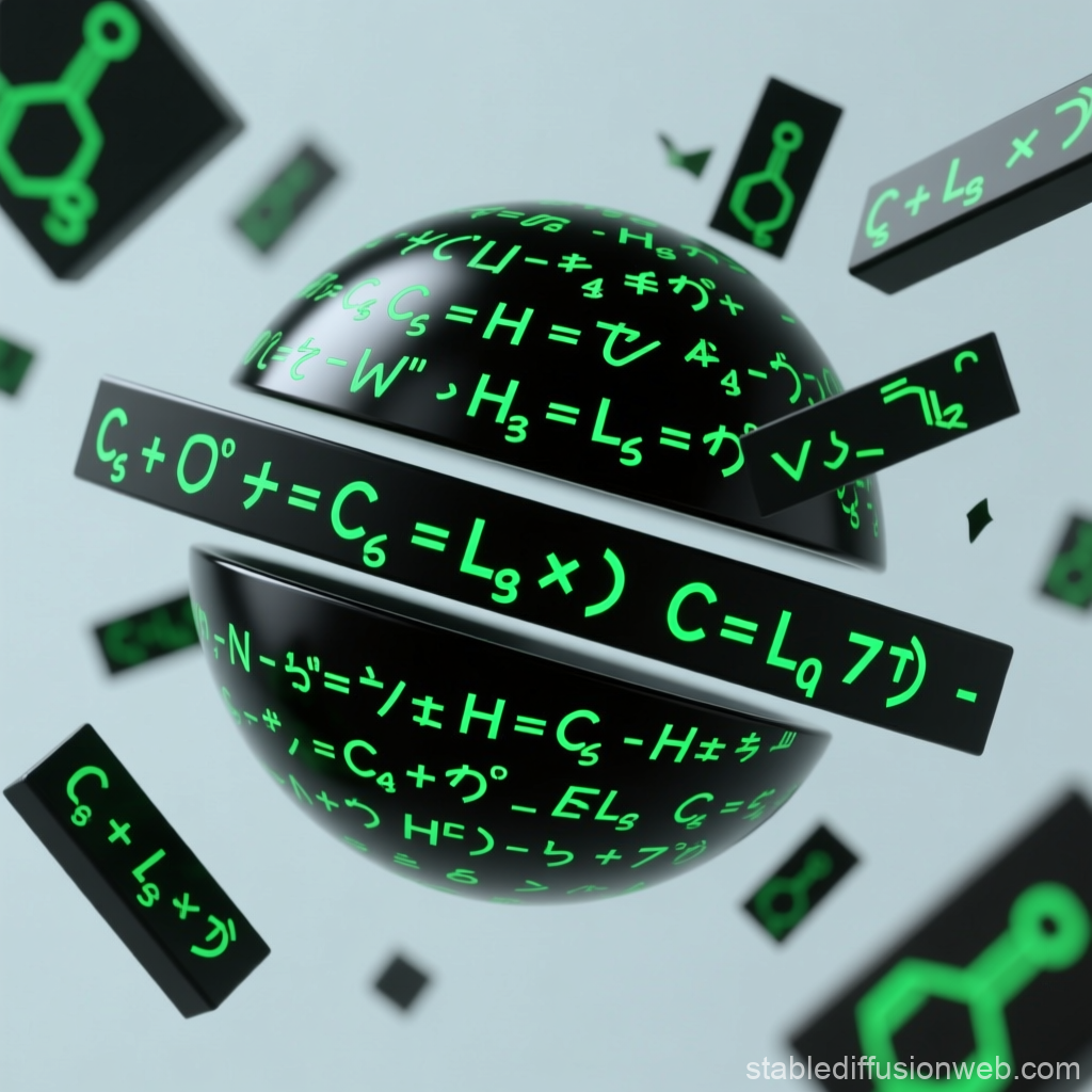 Floating Sphere with Glowing Chemical Formulas