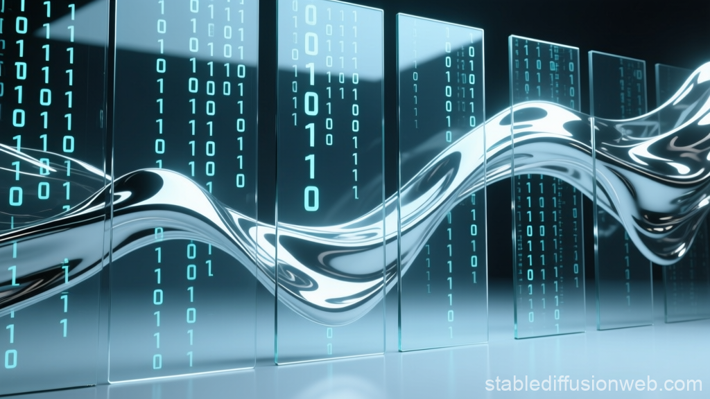 Flowing Binary Code on Transparent Glass Panels