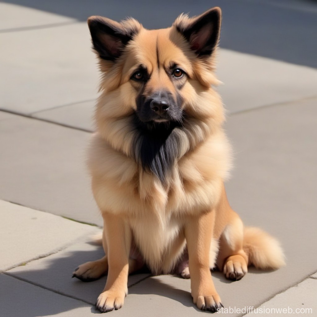 Fluffy German Shepherd Sitting Outdoors