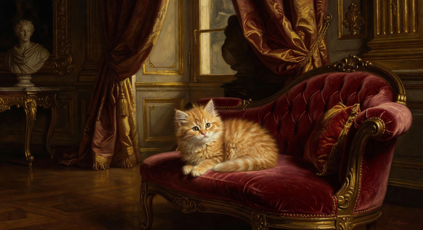 Fluffy Kitten in Empire Style Romanticism