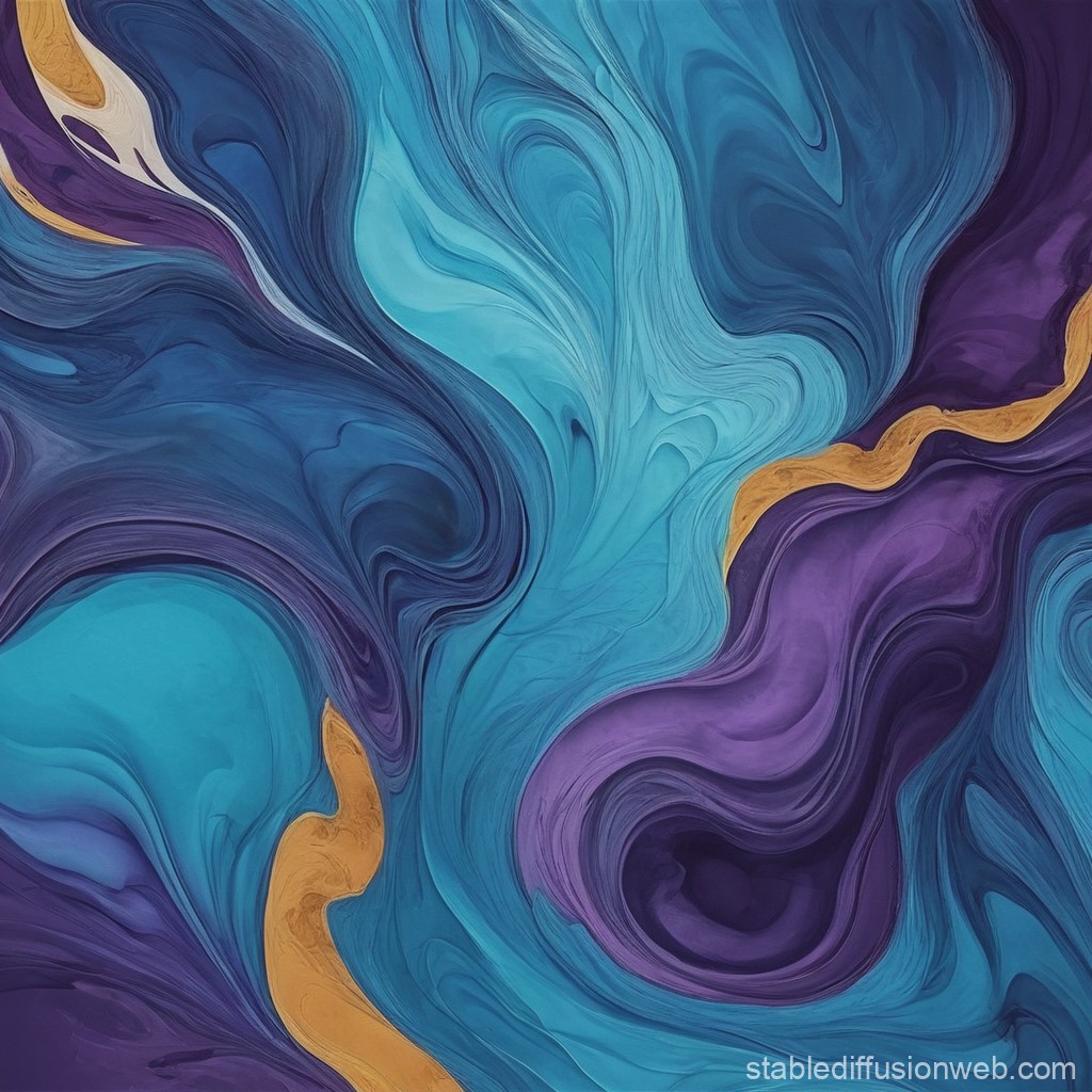 Fluid Abstract Swirls in Blue and Purple with Gold Accents