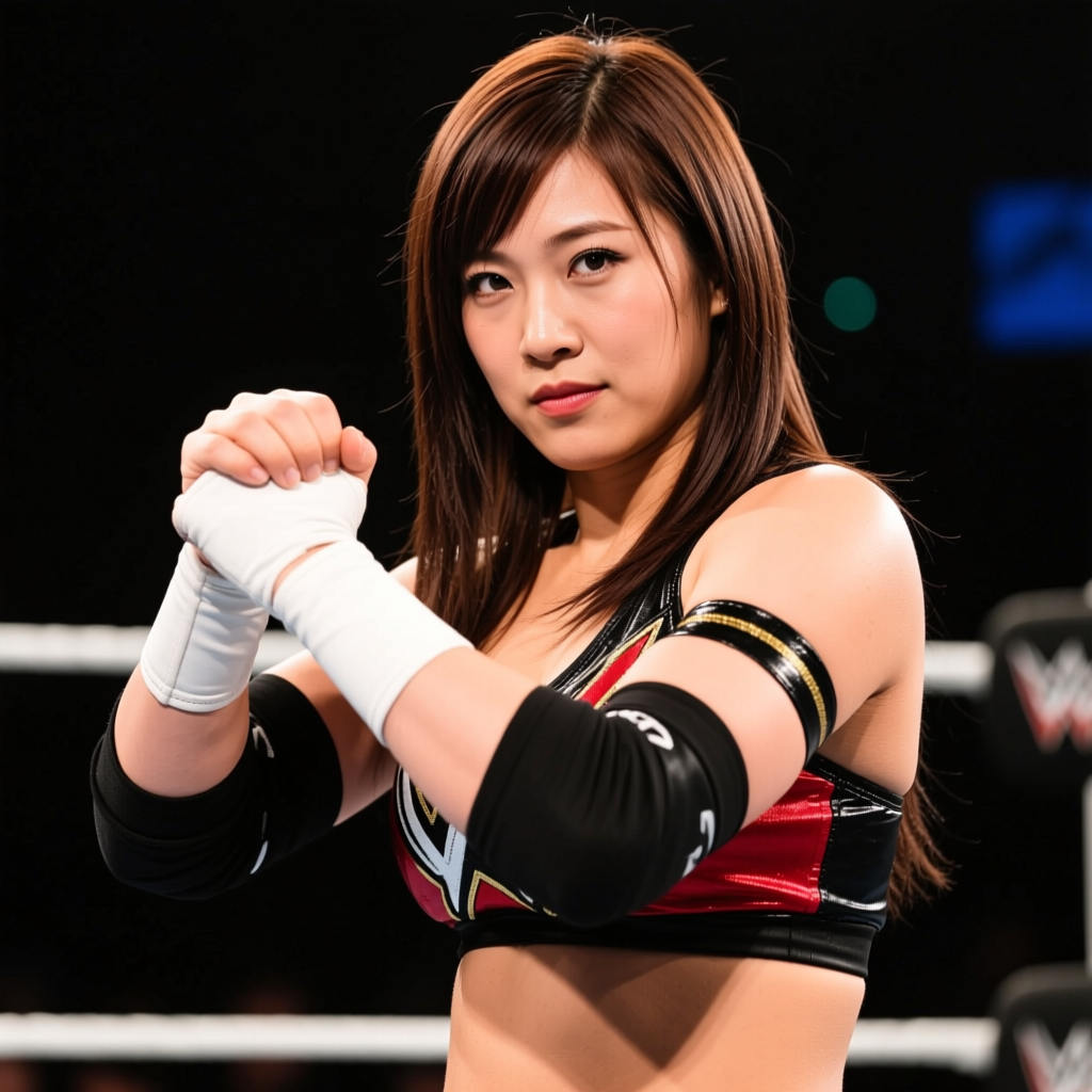 Focused Professional Female Wrestler in Ring