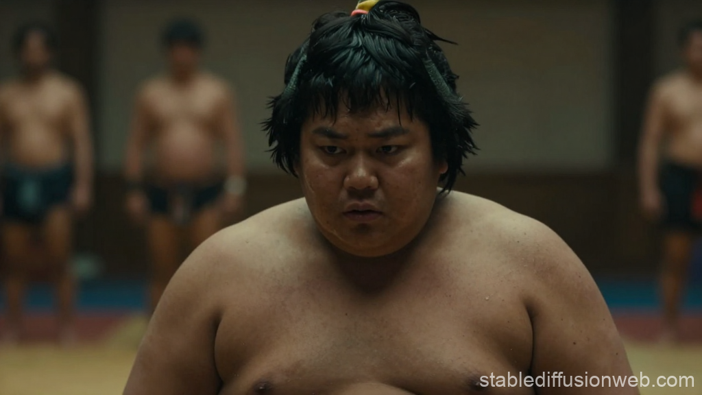 Focused Sumo Wrestler Preparing for Match
