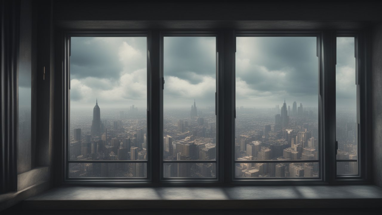 Foggy Cityscape Viewed Through Large Window
