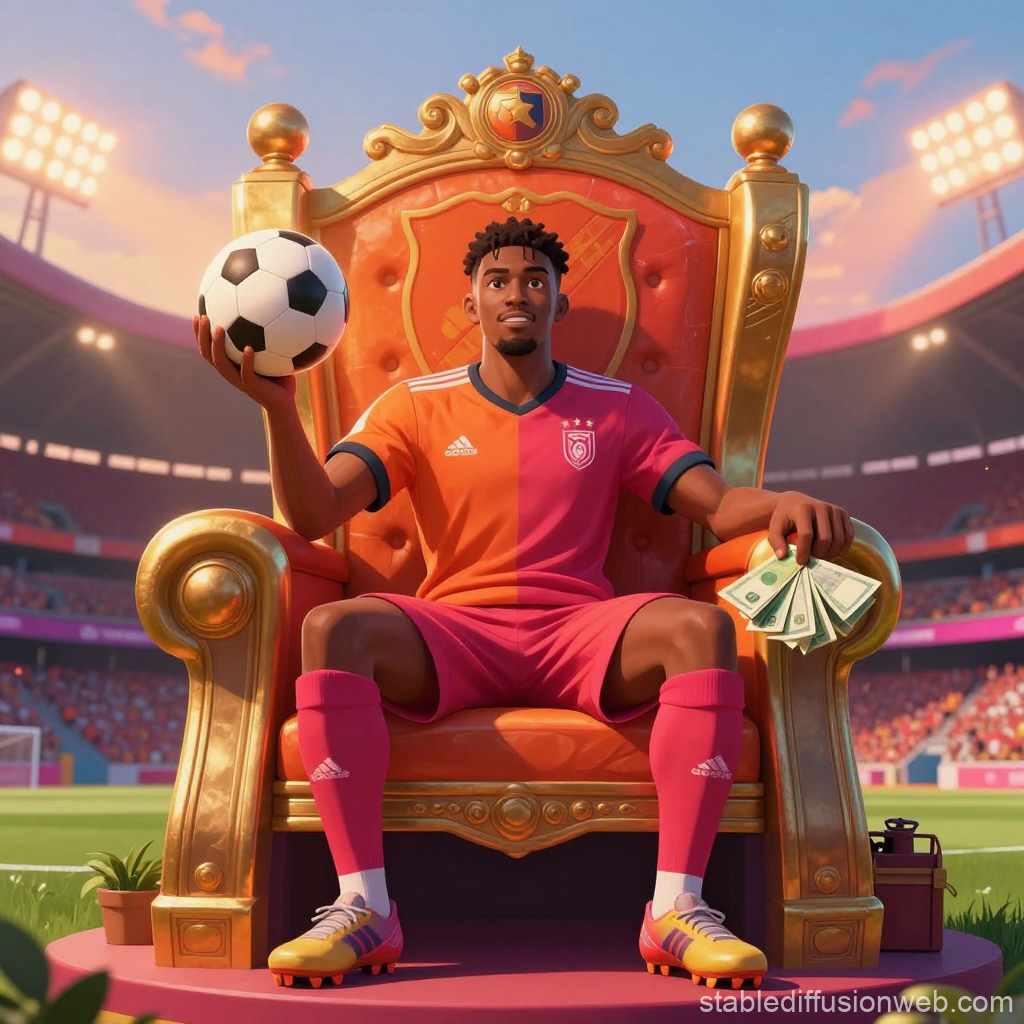 Football Star Sitting on Golden Throne in Stadium