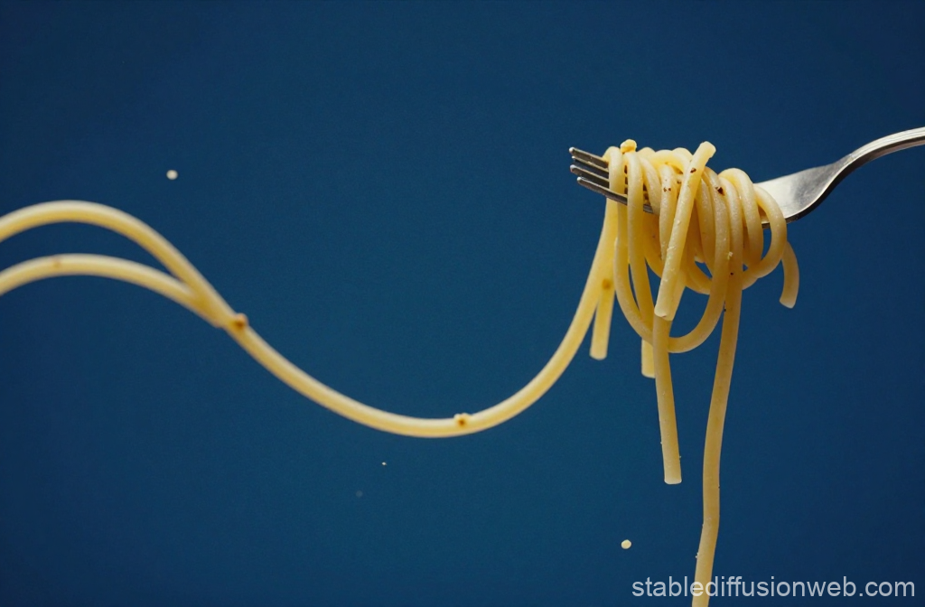 Fork Twirling Spaghetti Against Blue Background