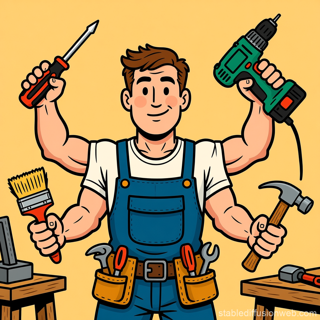 Four-Armed Craftsman Holding Various Tools