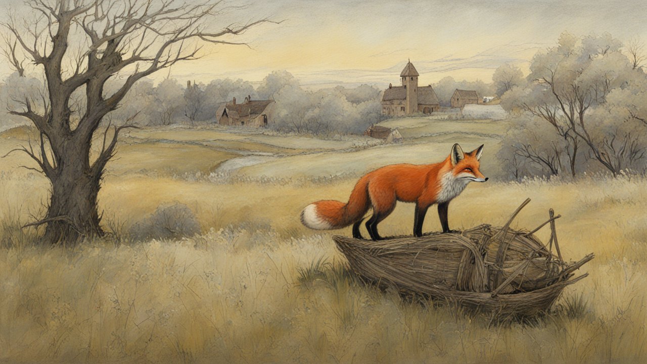 Fox Standing on an Old Boat in a Pastoral Landscape