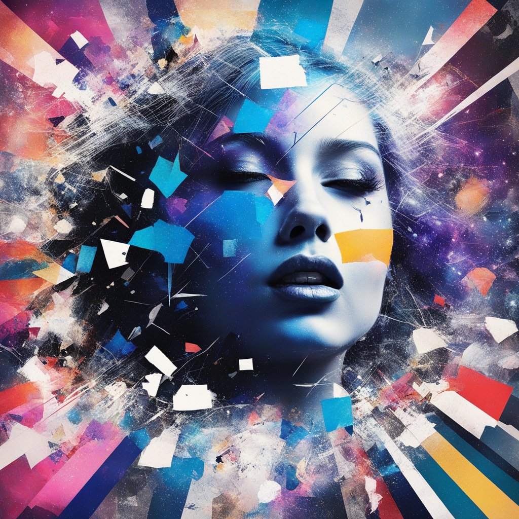Fragmented Portrait of a Woman in Cosmic Abstract