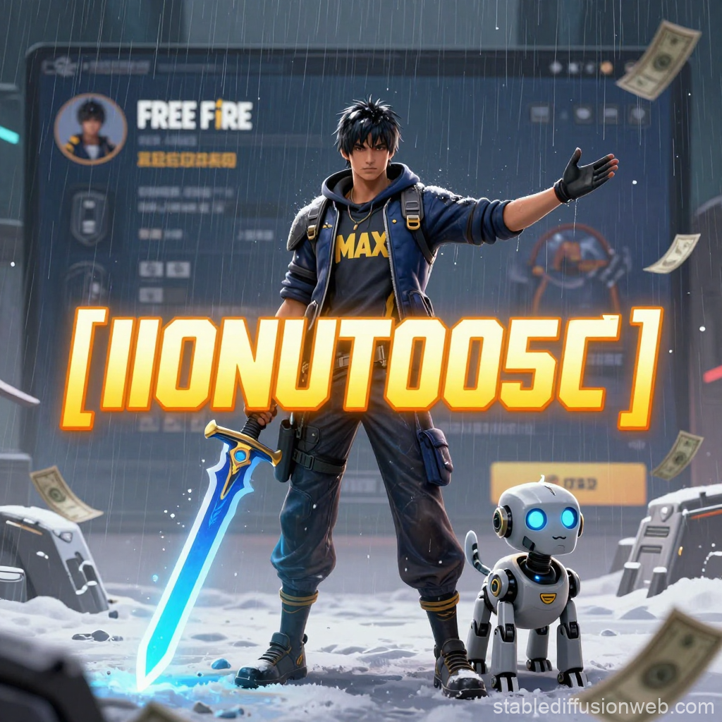 Free Fire Character with Glowing Sword and Robot Companion