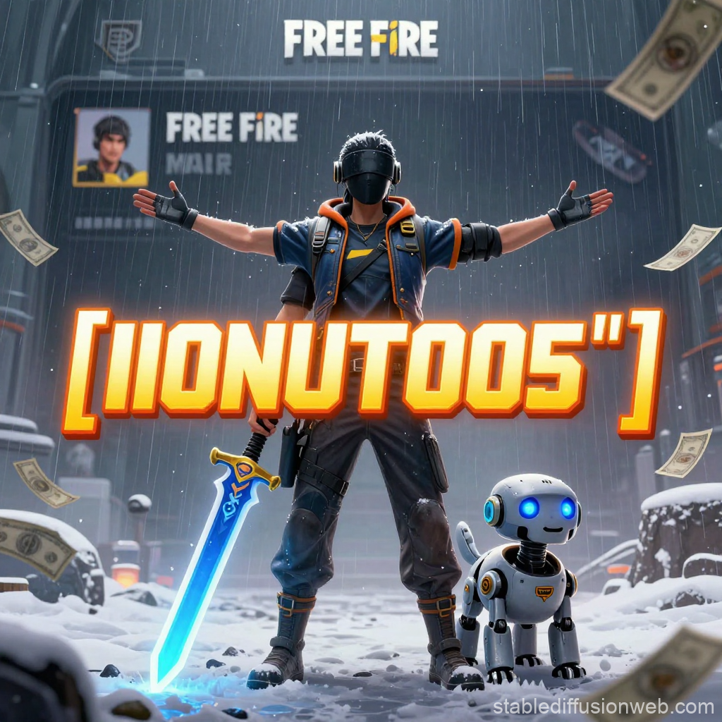 Free Fire Gamer Achievement in Rain with Robotic Companion