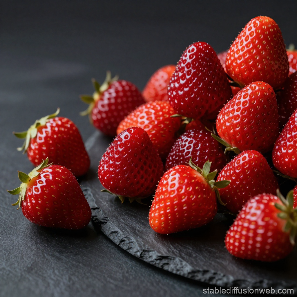Fresh Red Strawberries on Dark Slate Surface