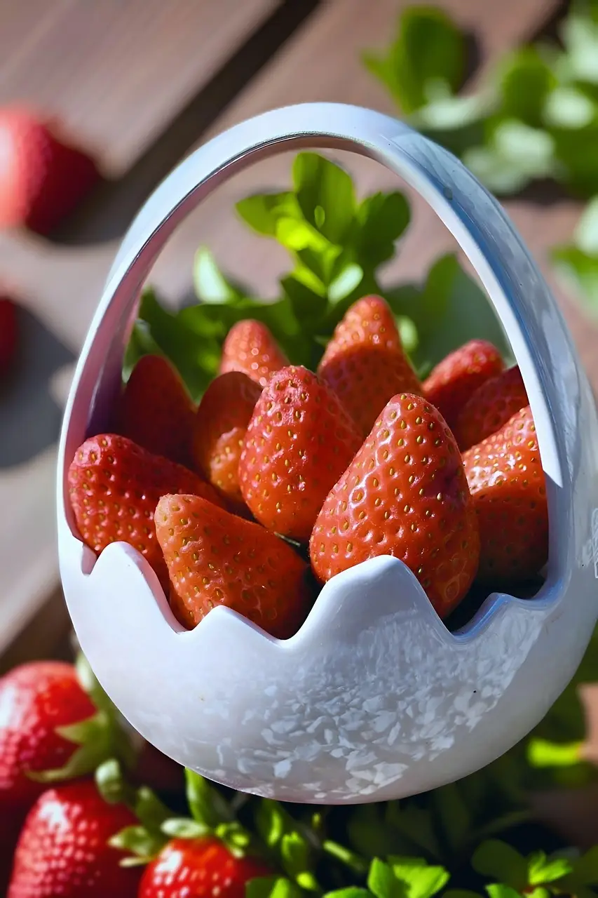 Fresh Strawberries in a White Basket