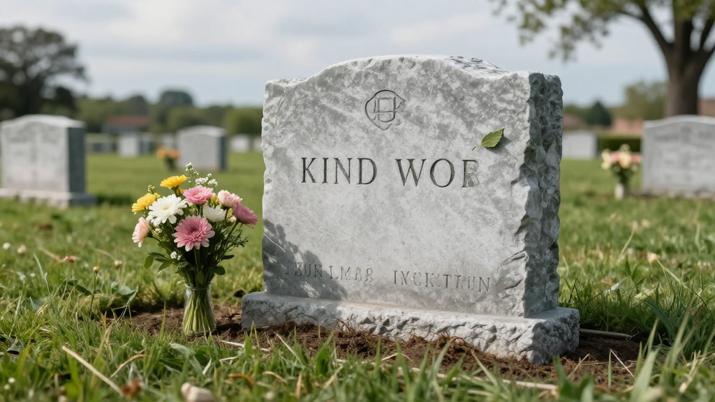 Fresh Western Gravestone with Flowers in Cemetery
