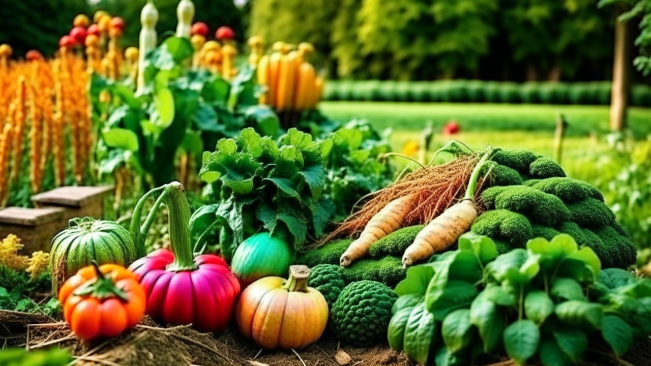 Freshly Harvested Colorful Vegetables in a Garden