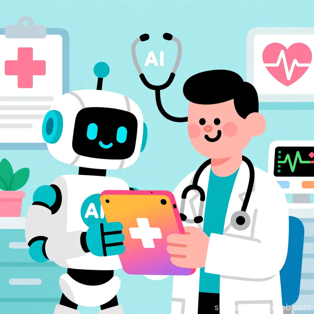 Friendly AI Robot Assisting Doctor in Medical Office