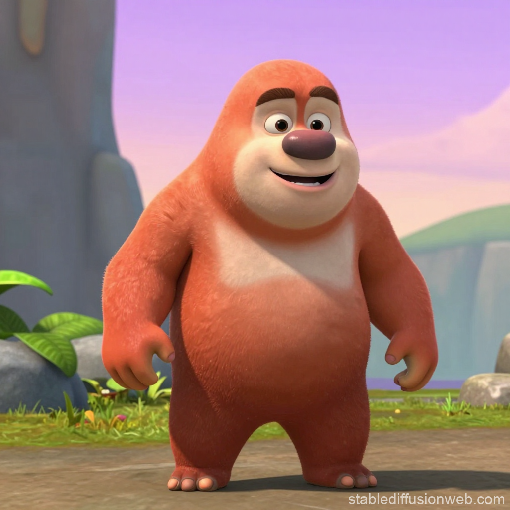 Friendly Cartoon Bear Character in Vibrant Outdoor Setting