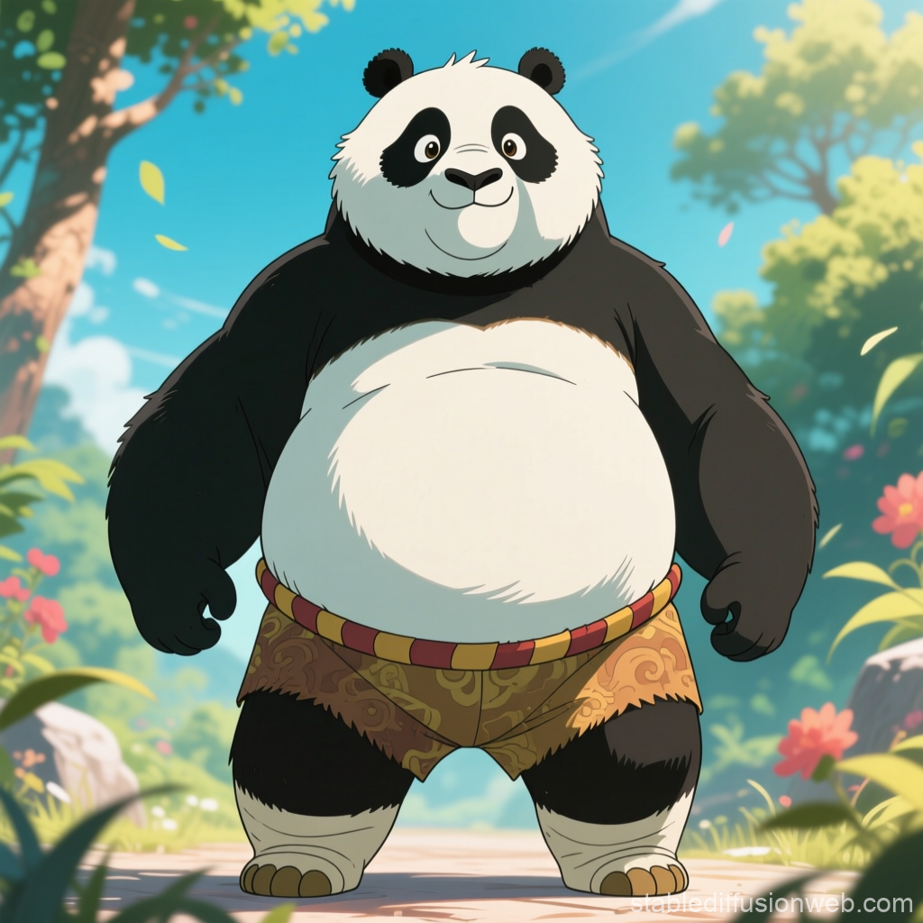 Friendly Cartoon Panda Standing Outdoors