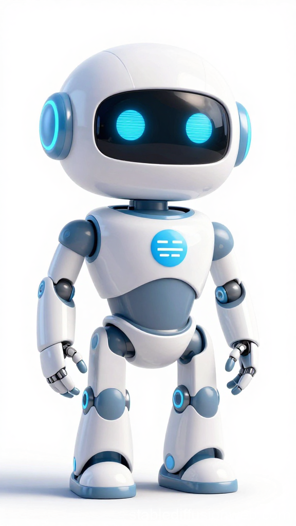 Friendly Futuristic Robot Mascot with Blue Accents