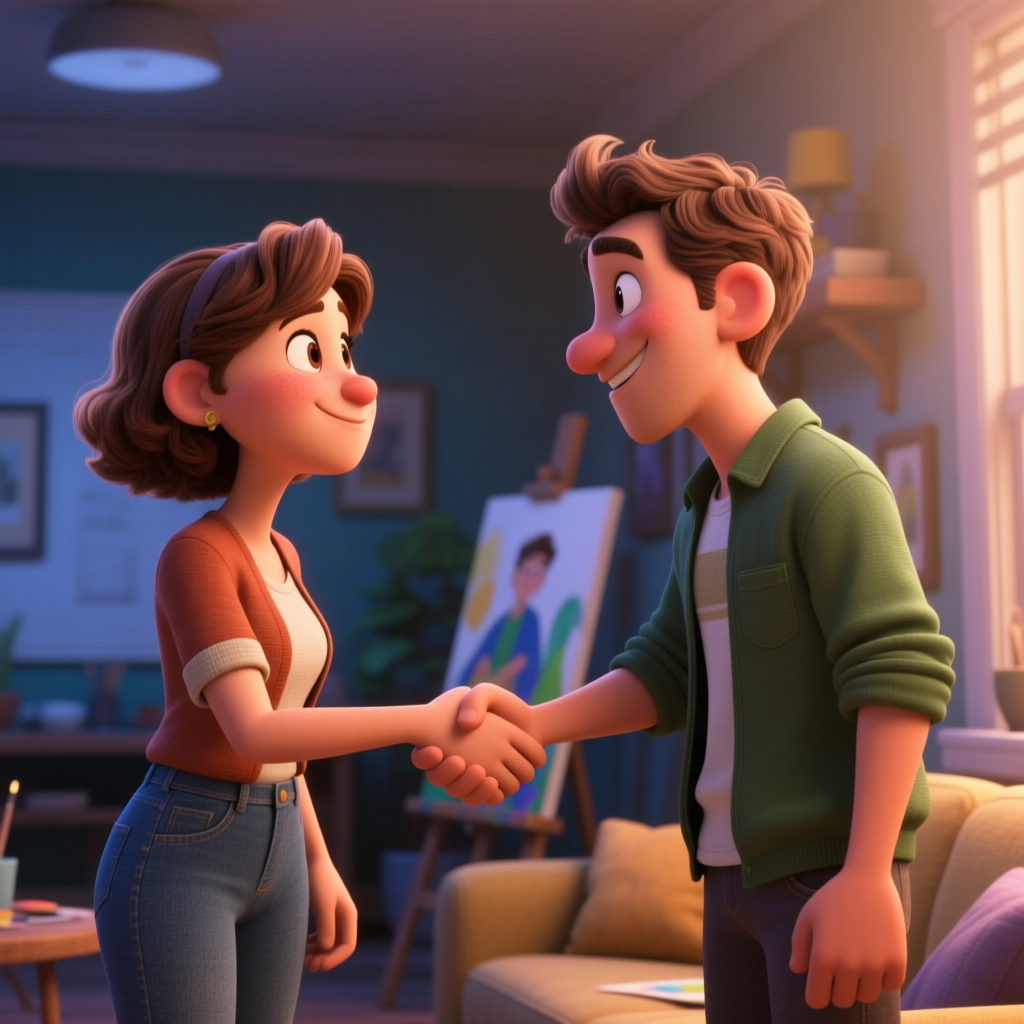 Friendly Handshake Between Two Animated Characters