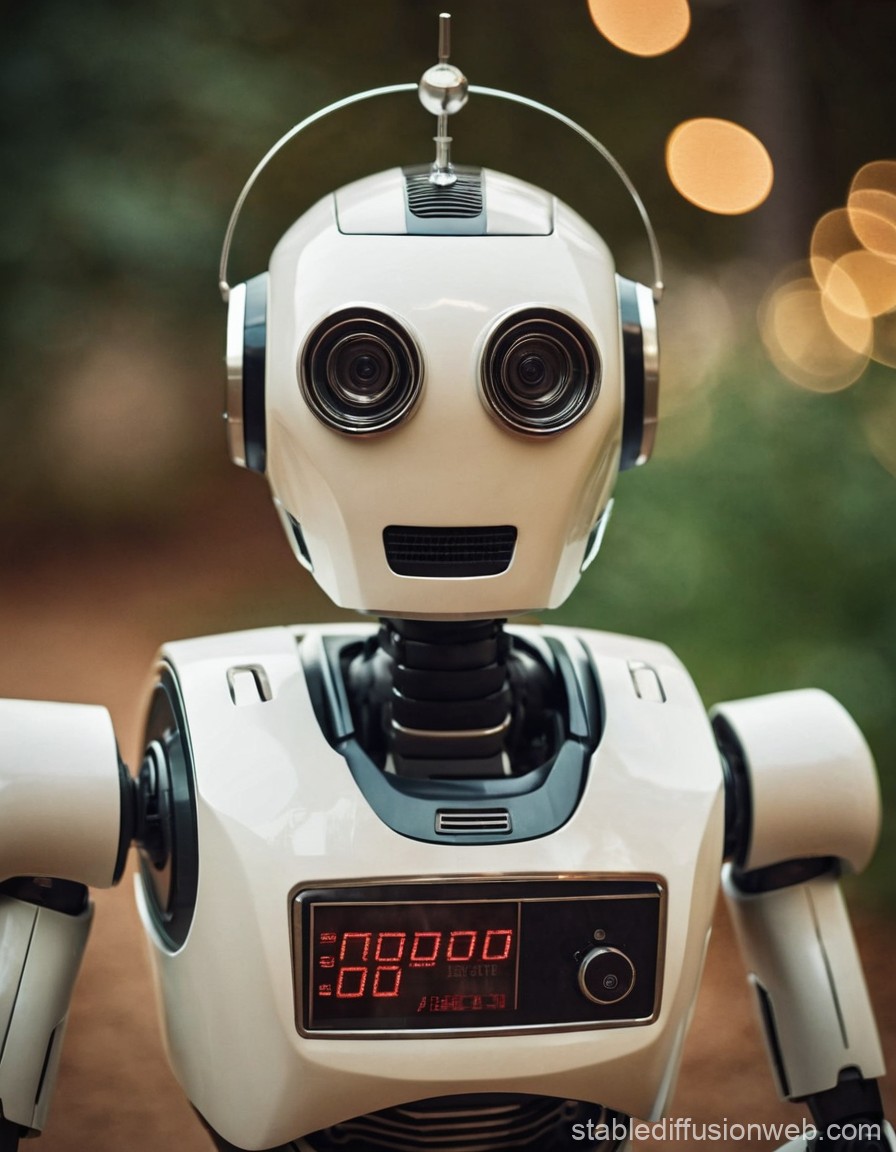 Friendly Retro Robot Portrait with Digital Display