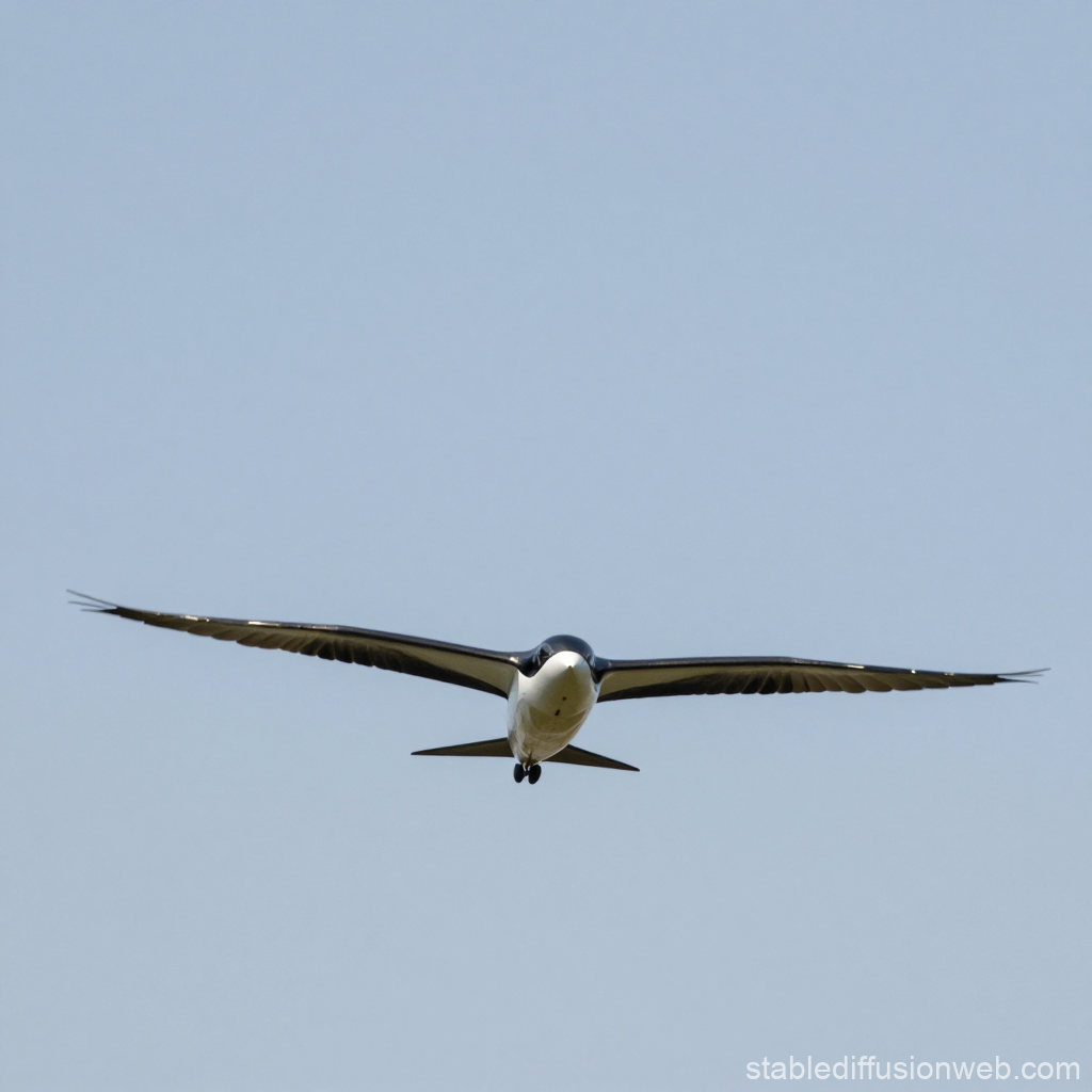 Frontal View of a Bird in Flight Against Clear Sky