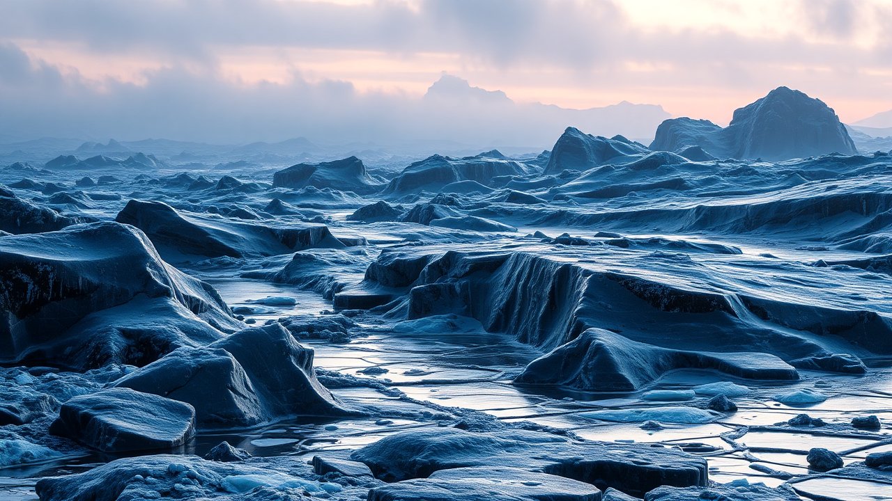 Frozen Rocky Landscape at Dawn