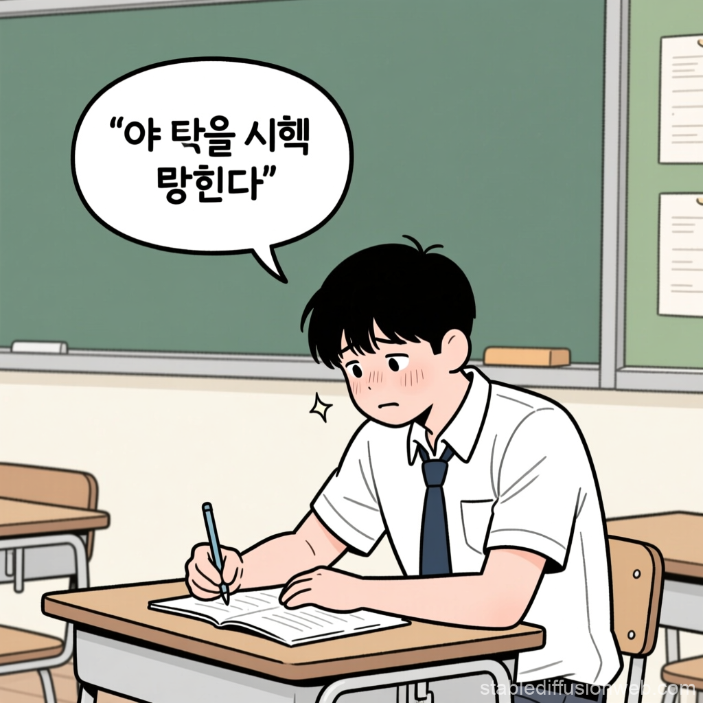 Frustrated Student Taking Exam in Classroom