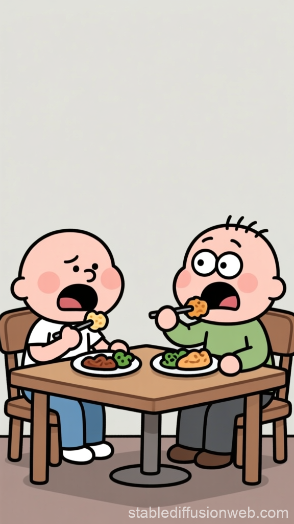 Funny Cartoon Characters Eating at a Table