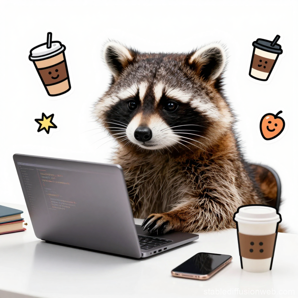 Funny Raccoon Programmer Working on Laptop