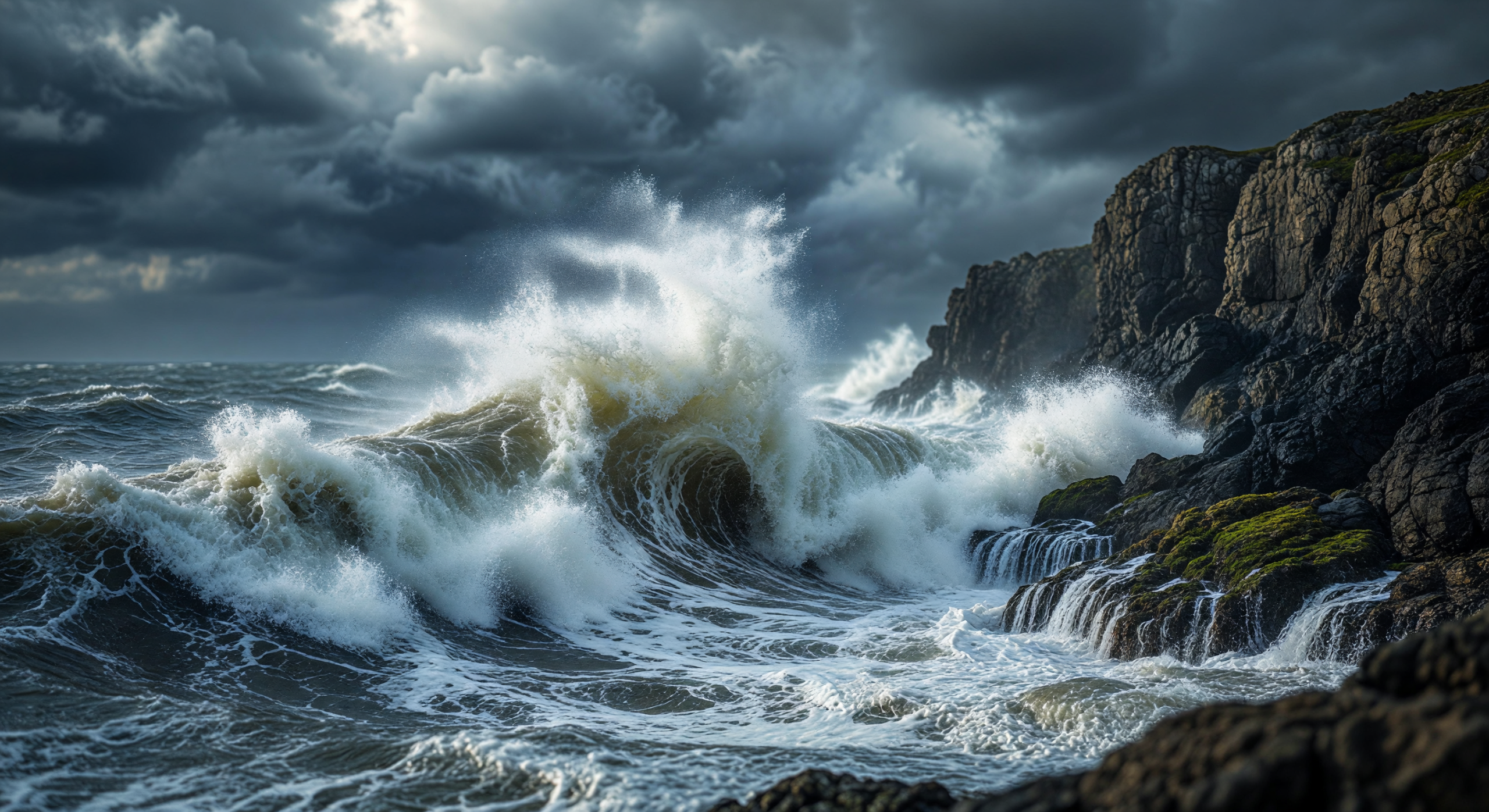 Furious Ocean Waves Crashing Against Rocky Cliffs
