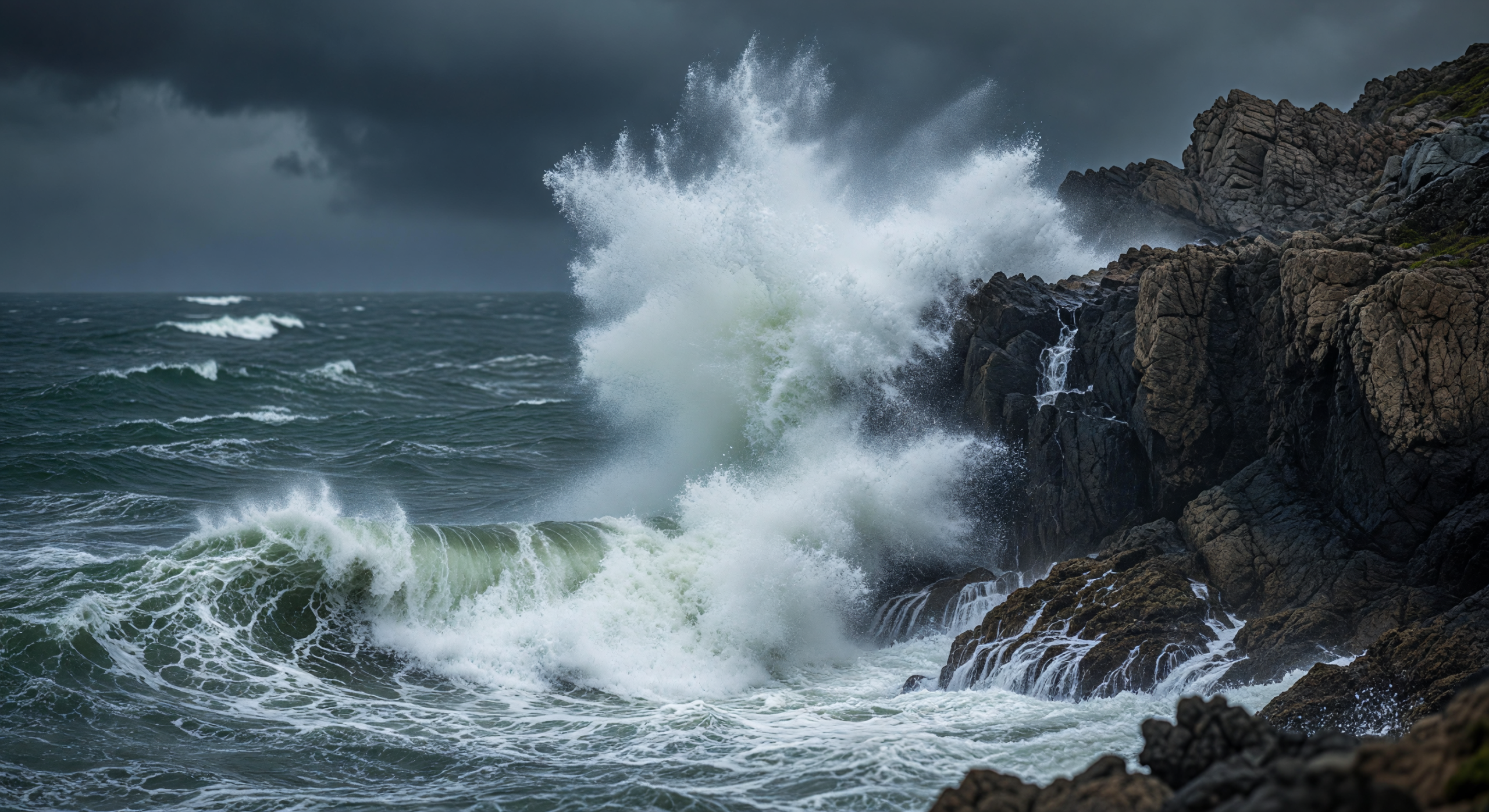 Furious Ocean Waves Crashing Against Rocky Cliffs