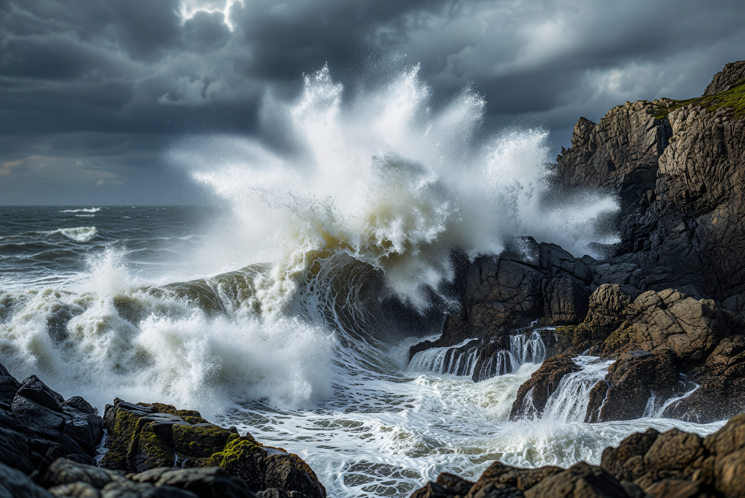 Fury of the Stormy Surge Crashing on Rocky Coast