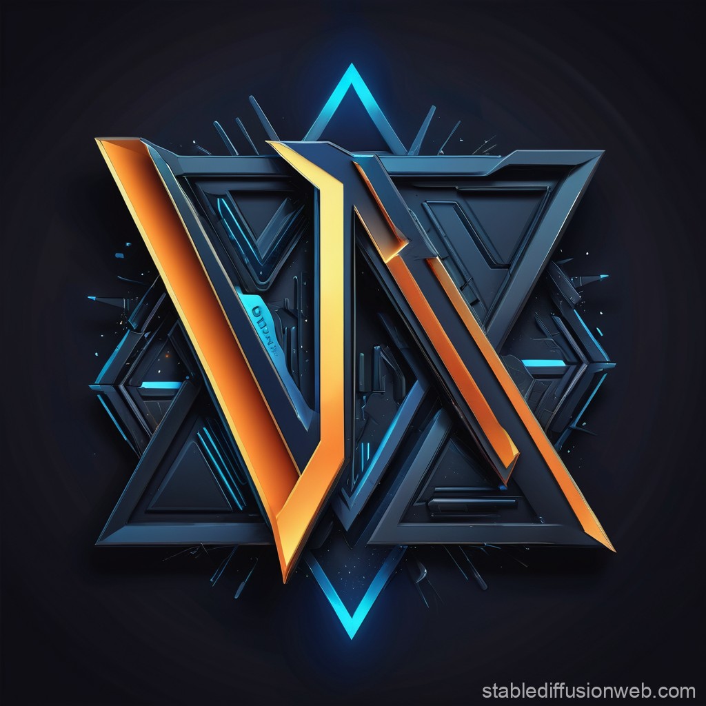 Futuristic 3D Geometric Symbol with Neon Accents