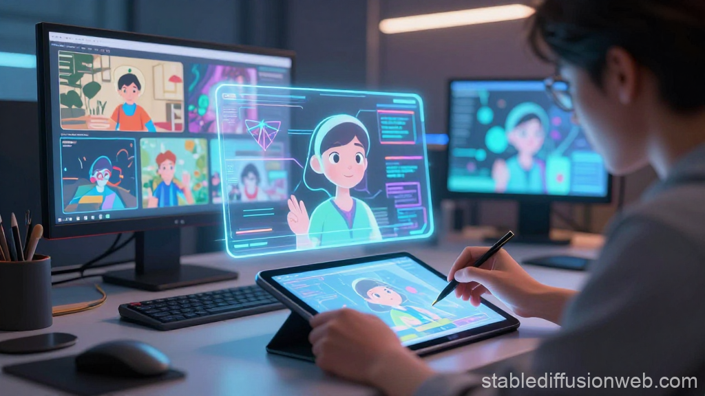 Futuristic AI Animator Creating Digital Characters