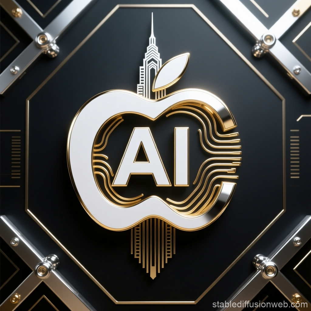 Futuristic AI Apple Logo with Gold and Black Tech Design