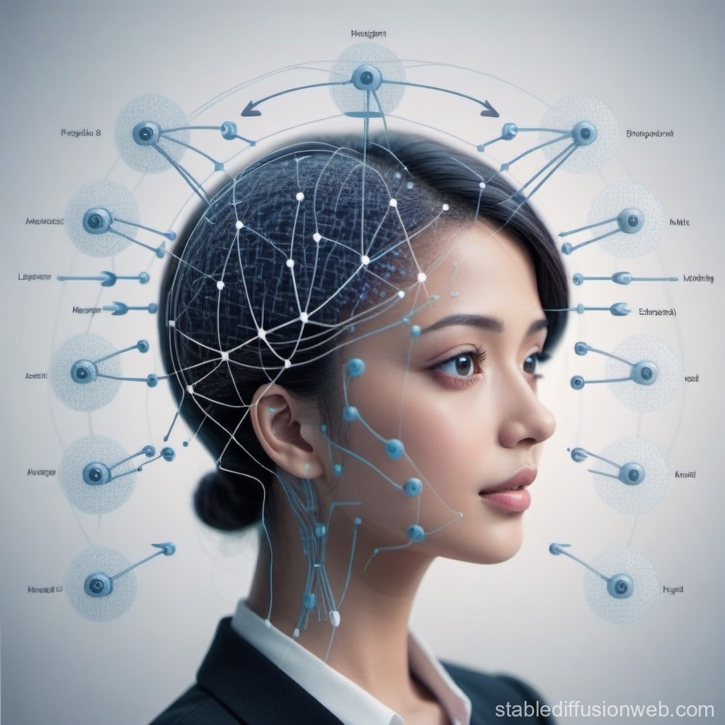 Futuristic AI Brain Network Visualization on Woman's Profile