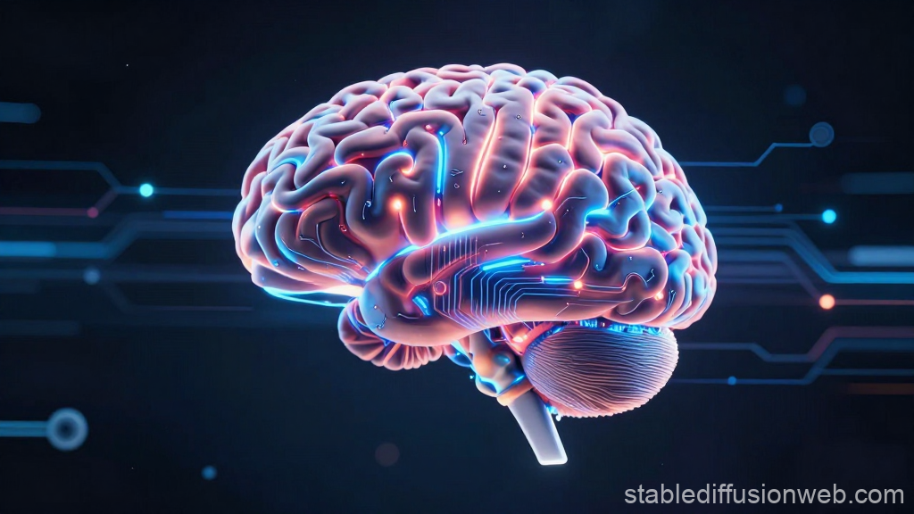 Futuristic AI Brain with Neon Circuitry