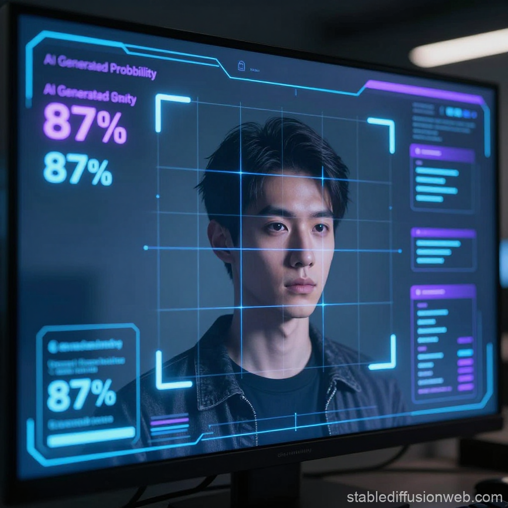 Futuristic AI Facial Analysis Interface Display