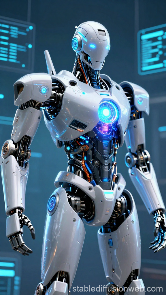 Futuristic AI Robot Guardian with Glowing Core