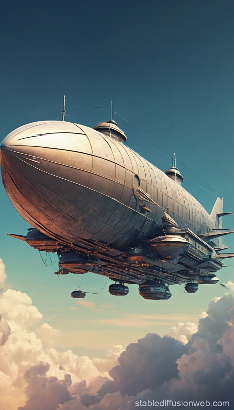 Futuristic Airship Floating Above the Clouds