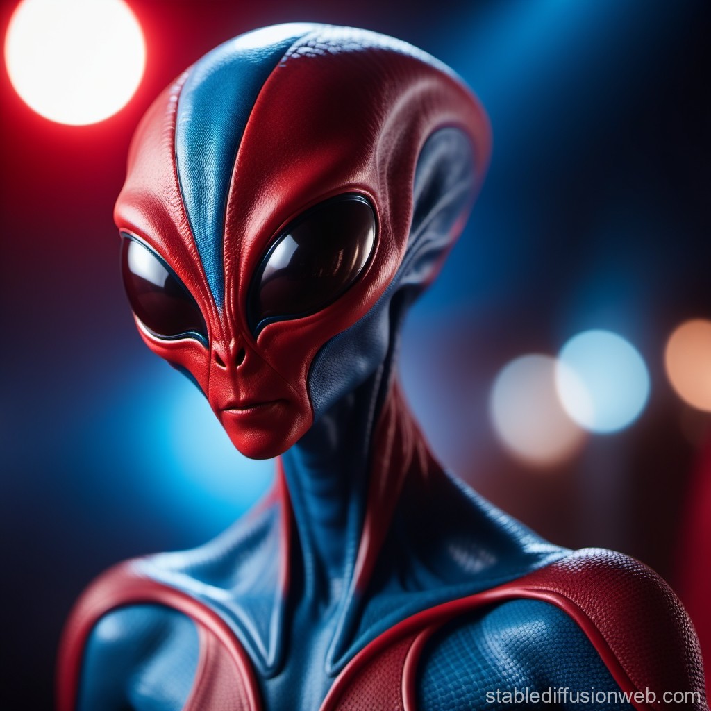 Futuristic Alien Character in Red and Blue Suit