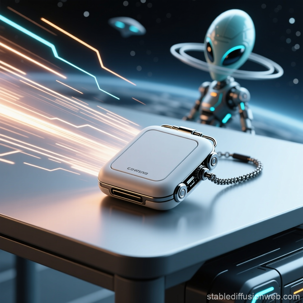 Futuristic Alien Pocket Device with Neon Effects