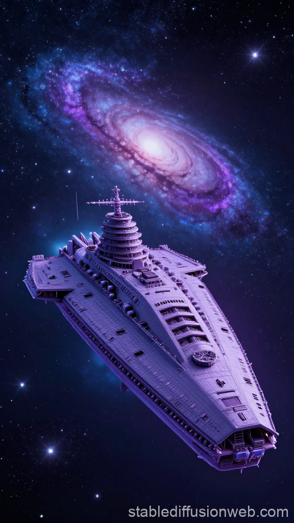Futuristic Alien Spaceship Near a Vibrant Galaxy